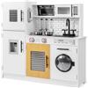 RELAX4LIFE Cucina Giocattolo per Bambini in Legno, Set da Cucina con Microonde, Fornello, Lavatrice, Pentole e Utensili, Effetti Luminosi e Sonori, 82 x 25 x 80,5 cm (Bianco)