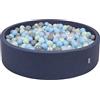 KiddyMoon Piscina di Palline 120X30cm/300 Palline Colorate Grande Tondo per Bambini, Fabbricato in EU, Blu Scuro:Perla/Grigio/Trasparente/Azzurro/Menta