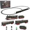 MetaHrystynx Set di treni elettrici in lega, per adulti, stile vintage, locomotiva a vapore natalizia con carrozza, binario lungo, luci e suoni, regalo per Natale e compleanno (verde scuro)