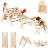 RELAX4LIFE 4 in 1 Triangolo da Arrampicata con Scivolo per Bambini, Arco da Arrampicata e Scala per Arrampicarsi in Legno, Montessori Giocattoli Bimbi 2 3 4 5 Anni (Naturale)