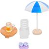 Toyvian Set di 5 Decorazioni da Spiaggia Mini in Resina e Pvc Ombrello, Sedia a Sdraio e Tavolo, Compatto e Versatile per Fatati Fai da Te e Case delle Bambole