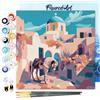 Figured'Art Mini Dipingere con i Numeri 20x20cm con Telaio - Paint by Numbers Tra le vie di Santorini Passatempo per Adulti, Kit Completo, Hobby Creativi - Quadri fai da te Tela Già Incorniciata