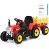 COSTWAY Trattore con Rimorchio Cavalcabile per Bambini 12V, Trattore Elettrico Telecomandato, con Luci e Suoni, 30kg, 3+ Anni (Rosso)