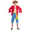 My Other Me - Costume da uomo adulto di Luffy con cappello, giacca, maglietta, cintura e pantaloni in rosso e blu taglia M. Perfetto per conquistare i sette mari in stile unico