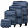 WITTCHEN Skyspeed Line Set di 4 valigie con custodia per cosmetici Valigia da viaggio trolley bagaglio a mano rigida ABS chiusura a combinazione manico telescopico 4 ruote blu navy Ryanair/ITA Airways