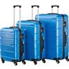 Zelsius Set di valigie 3 pezzi, blu | Valigia rigida in ABS con chiusura a combinazione, Ruote doppie e divisorio interno | Valigia a mano, set di valigie rigide 3 pezzi, trolley, valigia grande