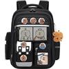 Generic Capibara scuola zaino per bambini borsa, zaino divertente | simpatico zaino scuola cartone animato zaino grande impermeabile con badge carta ciondoli borsa forniture, Nero