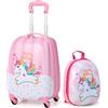RELAX4LIFE Set Valigia Bambini 2 in 1 Unicorno Rosa Arcobaleno (Trolley16 + Zaino 12) con Ruote 360°, Maniglia Regolabile, Zaino con Piedini | ABS Resistente | Ideale per Viaggi e Scuola