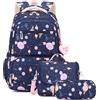 FANDARE 3 in1 Zaino per bambini con pranzo al sacco & Astuccio Ragazzi Ragazze scolastico Leggero Cartella Zainetto riflettente Borsa Adolescenti per la scuola elementare Borsa a spalla Blu scuro