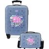 Tinta Unita ZAINO TROLLEY VALIGIA Power Girl Nececer Adattabile Blu + BEAUTY CASE