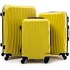 R.Leone Valigia da 1 pezzo Fino a Set 4 Trolley Rigido grande, medio, bagaglio a mano e beauty case 4 ruote in ABS 2037 (Giallo, Set 3 S M L)