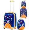 GOPLUS Set di 2 Pezzi da Viaggio, Valigia e Zaino per Bambini, Valigetta con 4 Ruote, Rosa/Blu, con Disegni Multicolore e Carini (Astronauta)