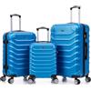 R.Leone Valigia da 1 Fino a Set 4 bagaglio EasyJet 45X36X20cm, media, grande e Beauty case Trolley Rigido 8 ruote max capienza in ABS 2026 (Azzurro Scuro, Set 3 XS M L)