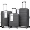 R.Leone Valigia da 1 Fino a Set 3 Bagaglio a mano 55x40x20 Ryanair, Medio, Grande Ultra Strong Antiurto Trolley leggero 8 ruote Polipropilene 9180 (Grigio, Set 3 Pezzi S M L)
