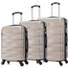 CELIMS Valigia in ABS, rigida, resistente, leggera, con 4 ruote girevoli a 360° e lucchetto integrato, champagne, Ensemble de 3 Valises ( Cabine, Moyenne, Grande)