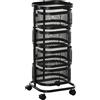 HOMCOM Carrello Portavivande con 4 Cestelli in Rete, Piano d'Appoggio e Ruote Girevoli, in Acciaio e Plastica PP, 33x33x77cm, Nero