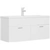 XHNIFBN Mobile sottolavabo con vasca da incasso, bianco, materiale in legno, 100 x 38,5 x 46 cm, moderno set di mobili da bagno con rubinetto, scarico push-open per bagni piccoli e grandi