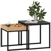 HOMCOM Set di 2 Tavolini da Caffè Impilabili con Vassoio, Nero e Rovere | Tavolino Salotto Moderno in Acciaio, per Soggiorno e Ufficio, 45x45x45 cm e 40x40x40 cm