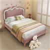 Zepneiy Lettino 90 x 200 cm con LED, letto imbottito 90 x 200 cm, con testiera regolabile, letto singolo, rete a doghe e schienale, struttura del letto in velluto rosa (senza materasso)