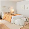 Wyibwy Letto imbottito per bambini, 90x200 cm, orecchie di coniglio con luce calda a luminosità regolabile, due panchette contenitore, letto singolo, velluto, bianco (senza materasso)