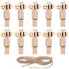 WRITWAA 10PCS Clip in Legno a Forma di Ape con Spago, Mini Clip per Foto, Artigianato, Snack, Decorazioni per la Casa, Multicolore