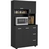 HOMCOM Armadio da cucina multispazio 4 ante 3 cassetti ripiano + ampio piano 89L x 39,5L x 168H cm nero