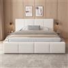 VIVCA Letto imbottito 180 x 200 cm, letto matrimoniale con rete a doghe, testiera imbottita beige bouclé.