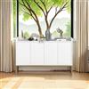 MISNODE Credenza, Mobile portaoggetti a 4 ante con ripiani regolabili, mobile credenza senza maniglia, mobile da cucina soggiorno con base in metallo (bianco)