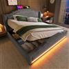LAKFEW Letto Matrimoniale Imbottito Letto140x200 cm con LED-Testiera e Ricarica-USB, Giroletto Matrimoniale Letti Matrimoniali con Contenitore Idraulico e Listelli, Senza Materasso, Velluto, Grigio