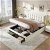 Lubvtti Letto imbottito 140 x 200 cm, con contenitore idraulico e 2 cassetti, con rete a doghe e testiera, velluto, beige (senza materasso)