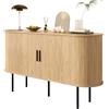 HAINEW Credenza con 2 ante scorrevoli e gambe in ferro per soggiorno, camera da letto, 140 x 40 x 78 cm, con manici in alluminio, stile moderno, colore legno