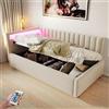 Lubvtti Divano letto imbottito 90x200 con illuminazione a LED e contenitore idraulico, design classico a righe verticali, testiere laterali intercambiabili, velluto, Beige (materasso non incluso)