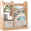 RELAX4LIFE Scaffale Portagiochi Bambini, Libreria con Specchio, 3 Ganci e Cassetto Rimovibile, Scaffale Montessori Bambini per Cameretta, Stanza Giochi e Asilo (Naturale)