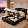 MIOOSUT Baule 160x200 cm - Letto matrimoniale con deposito, design a righe verticali, letto imbottito idraulico, tessuto in velluto, per adulti e ragazzi, senza materasso, nero A, 160 x 200 cm