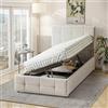 Wyibwy Letto imbottito 90x200 cm,Letto contenitore idraulico,multifunzionale singolo letto con tessuto di velluto, con Testata regolabile,adatto per adulti e ragazzi,beige