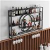 WXZXWXZX Portabottiglie Porta Bottiglie di Vino da Parete Cantinetta Vino con Porta Calici Porta Vini con Luce a Led Angolo Bar Mobile Bar per Casa Cucina Sala da Pranzo Bar(Black,140cm/55.11in)