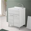 Inbagno Lavatoio con mobile e vasca in Resina resistente agli acidi, Completo di ASSE di Lavaggio e Kit sifone + piletta (60x50 cm 2 Ante, Bianco Venato)