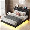 DAHUEN Letto imbottito 160 x 200 cm con illuminazione a LED e ricarica USB, letto matrimoniale, telaio idraulico con rete a doghe in legno e cassetta, testiera regolabile (nero, 160 x 200 cm)