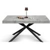KONTE.DESIGN Tavolo CAMAIORE in legno, finitura grigio cemento e base a X in metallo antracite, allungabile 180×90 cm - 260×90 cm