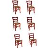 S.I.S.A. di G.&G. srl SISA srl, Set di 6 Sedie, Sedie Da Giardino In Legno, Sedie Sala Da Pranzo, Arredamento Casa, Modello Paesana, Sedie Colorate, Colore Rosso, Seduta Paglia, 45x 37x 87 Cm, Made In Italy