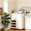 RELAX4LIFE Carrello da Cucina con Cassetti, Rotelle, 3 Portabottiglie, 3 Ante, Pannello in Legno,Credenza Cucina per Ristorante, Sala da Pranzo o Salotto, Bianco, 67 x 37 x 85 cm (BIANCO)