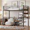Moimhear Letto a soppalco, 90 x 200 cm, senza materasso, letto con scrivania, mensole, ringhiere, scala, telaio in ferro, nero