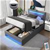 Lubvtti Letto imbottito con LED e connessione USB (supporta la ricarica wireless e via cavo),letto singolo 90x200cm con Testiere e contenitore,telaio del letto con rete a doghe,PU,grigio