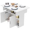 HAMHAIGO Tavolo da Pranzo Pieghevole con 4 Ruote e Ripiani, Salvaspazio in Legno per 4-6 Persone, per Cucina/Soggiorno (Bianco)
