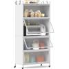 COSTWAY Armadio da Cucina a 5 Ripiani, Mobile Dispensa Cucina con Ruote Girevoli, 4 Porte PC a Ribalta e 4 Ganci, Mensola Microonde in Metallo per Soggiorno, Cucina, Sala da Pranzo (Bianco)