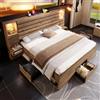 Lubvtti Letto matrimoniale in legno con faretti LED,USB+Type-C,nicchia illuminata,comodini sospesi,cassetti,struttura del letto matrimoniale con contenitore (C-rovere, 180x200)