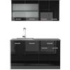 Vicco Cucina monoblocco R-Line, Nero lucido, 140 cm, PL Antracite, adatto per l'espansione flessibile con moduli aggiuntivi