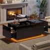 Oxtao Tavolino da salotto con piano di sollevamento, regolabile in altezza, tavolo sollevatore, tavolo da soggiorno con 2 cassetti, divano con LED, tavolo da caffè multifunzionale, 95 x 48 x 40 cm (nero, 95