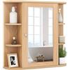 COSTWAY Specchio Bagno Contenitore 66 x 17 x 63 cm, Mobile bagno in Legno Appeso con Mensole Regolabili e Ante, Armadietto Multiuso dei Medicinali per Bagno, Salone e Cucina (Naturale)