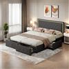 JDEFARF Letto Matrimoniale Imbottito con Luci a LED 140x200 cm, Struttura Letto Matrimoniale con 4 Cassetti, in Pelle PU, Letto con Contenitore, Supporto a Doghe in Legno, Non Necessita di Molle, Grigio